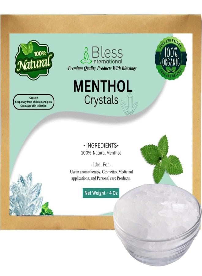 Bless International Menthol-Crystals-4-Oz Mentha-Arvensis-Mint Pure-Organic-100%-Natural-by-Bless-International Cosmetics-Salves-Balms-Creams-and-Soap-Making-DIY Resealable-Standup-Bag-for-Long-Lasting-Freshness - Image 1